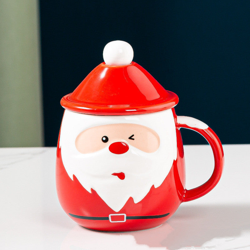 Santa Claus Ceramic Mugs Milk Coffee Cups With Lid and Spoon