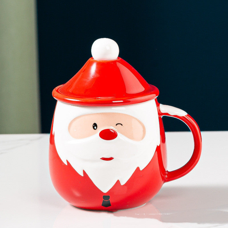Santa Claus Ceramic Mugs Milk Coffee Cups With Lid and Spoon