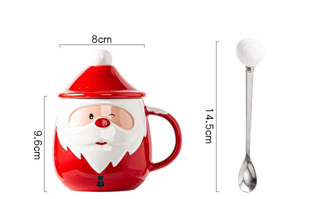 Santa Claus Ceramic Mugs Milk Coffee Cups With Lid and Spoon