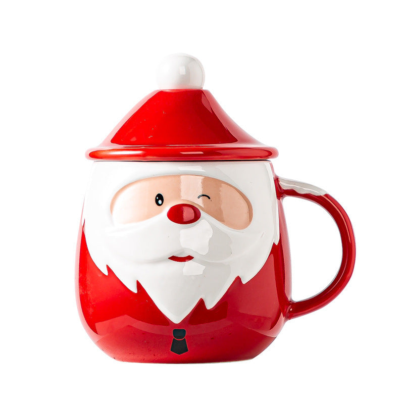 Santa Claus Ceramic Mugs Milk Coffee Cups With Lid and Spoon