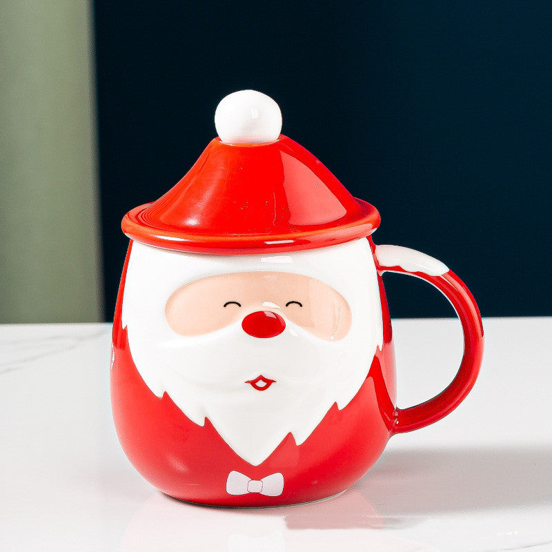 Santa Claus Ceramic Mugs Milk Coffee Cups With Lid and Spoon