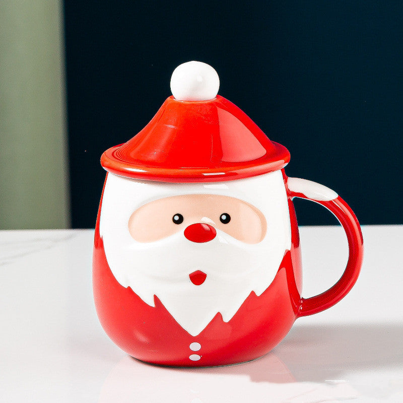 Santa Claus Ceramic Mugs Milk Coffee Cups With Lid and Spoon