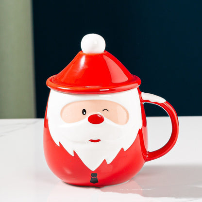 Santa Claus Ceramic Mugs Milk Coffee Cups With Lid and Spoon