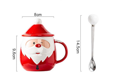 Santa Claus Ceramic Mugs Milk Coffee Cups With Lid and Spoon