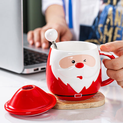 Santa Claus Ceramic Mugs Milk Coffee Cups With Lid and Spoon